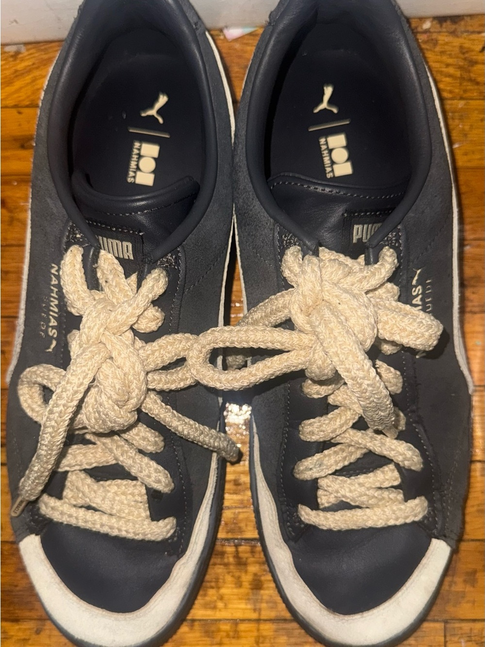 Puma Navy Sneakers with Cream Braided Laces
